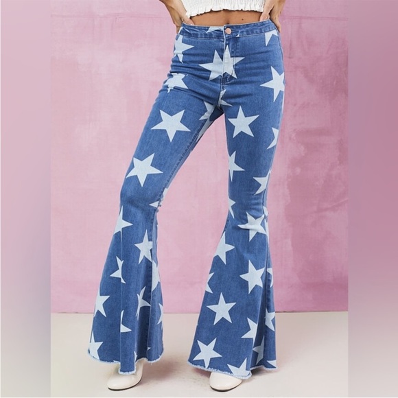 Altar'd State Denim - Altar’d State Star Print Flare Jeans with Raw Hem- Size Small
